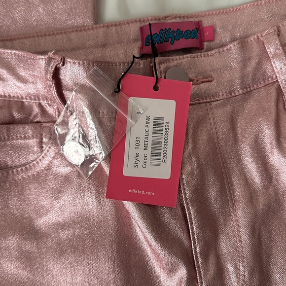 Edikted mid rise flare pants in metallic pink Size L - Picture 5 of 7